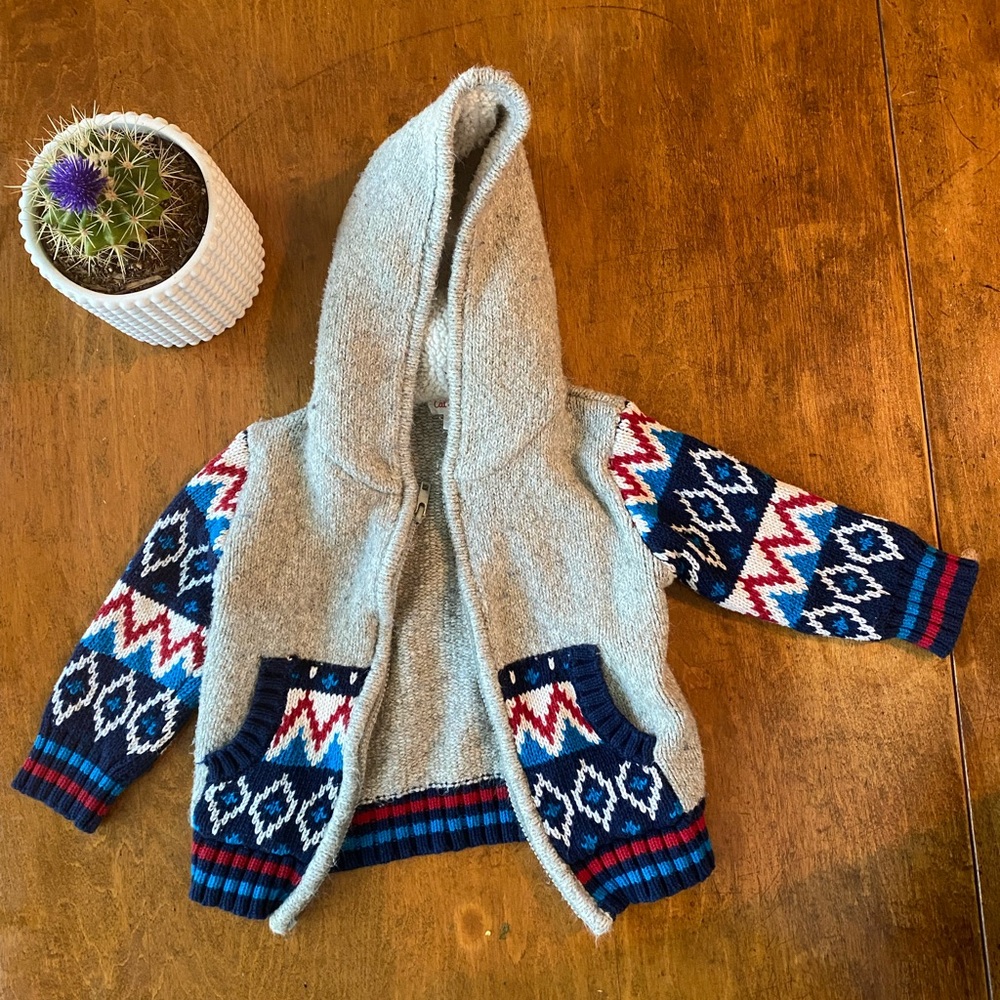 Cat & Jack Boys 2T Southwestern Print Hooded Sweater Jacket Cozy Cardigan - Picture 1 of 2